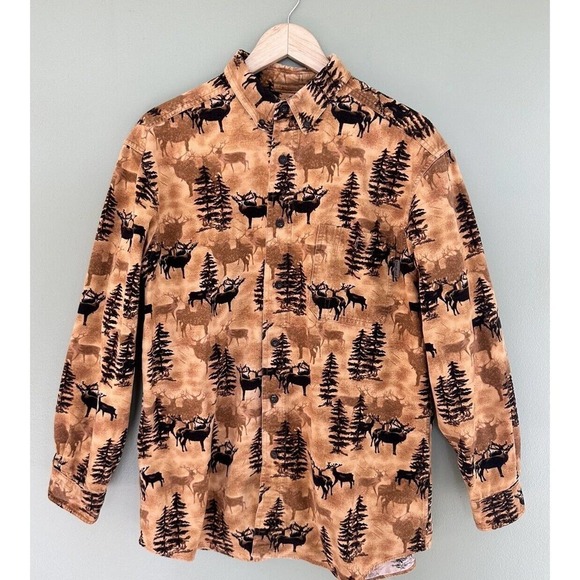 Woolrich Men's Sz M Shirt Flannel Button Down All Over Deer Print Whitet… - Picture 2 of 9